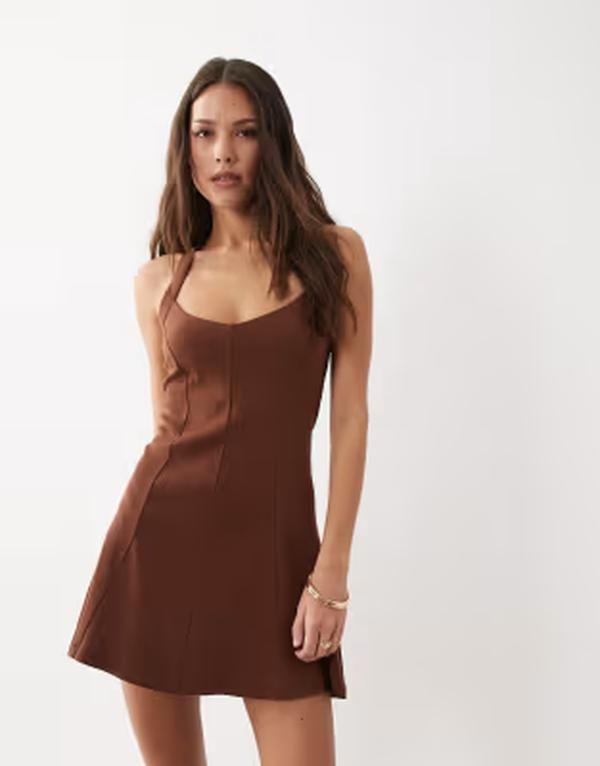 エイソス レディース トップス ワンピース リブニット ミニット ホルター ASOS DESIGN rib knit seam detailing halter neck mini dress in