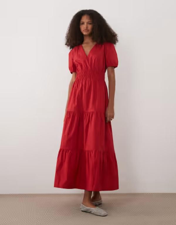 スリードベア レディース トップス ワンピース Vネック ティアード ミディ コットン Threadbare cotton poplin vneck puff sleeve tiered midi d 14,804円