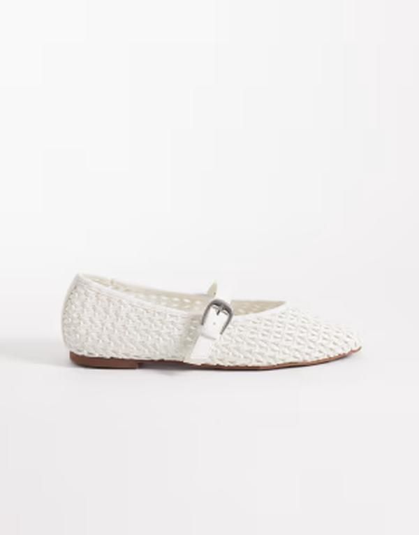 エイソス レディース シューズ パンプス ASOS DESIGN Wide Fit Leah weave detail mary jane ballet flats White weave ホワイト