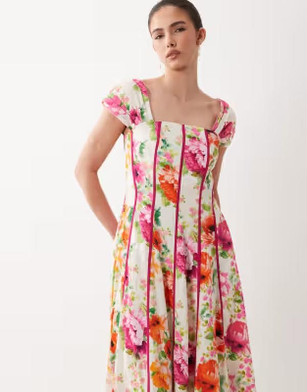 ホープ＆アイビー レディース トップス ワンピース フラワー柄 プリント ミディ フラワー Hope Ivy corset detail midi dress in floral print Pink