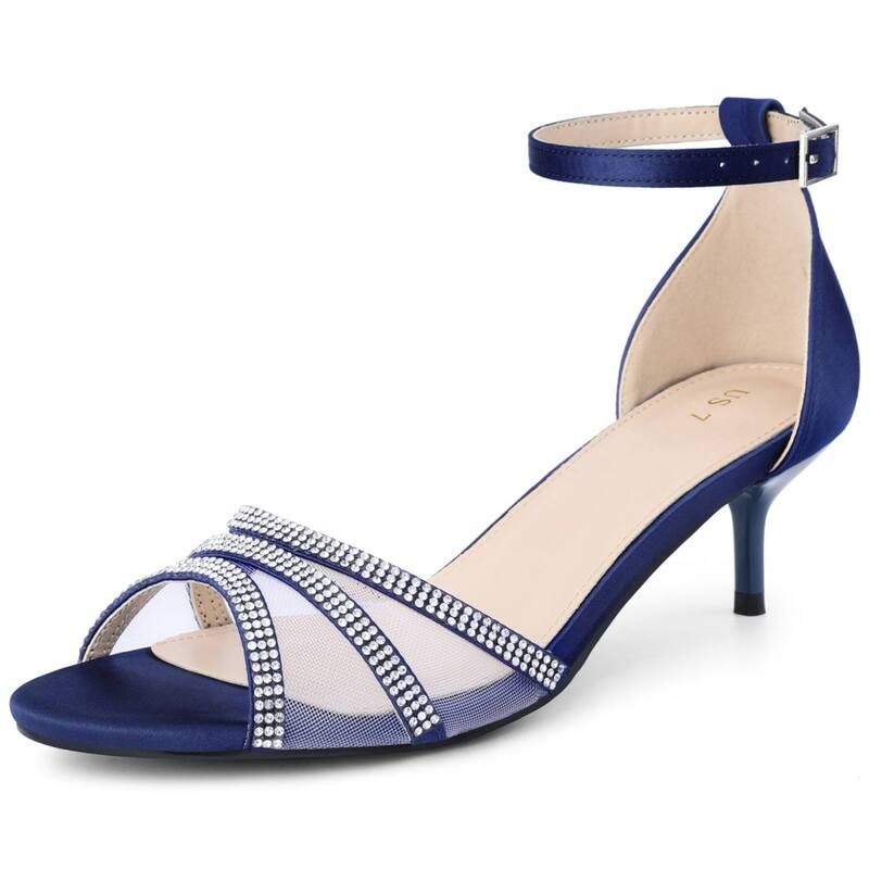 アレグラ ケー レディース シューズ パンプス サンダル メッシュ ヒール ALLEGRA K Womens Rhinestone Mesh Kitten Heelsandals Dark Blue