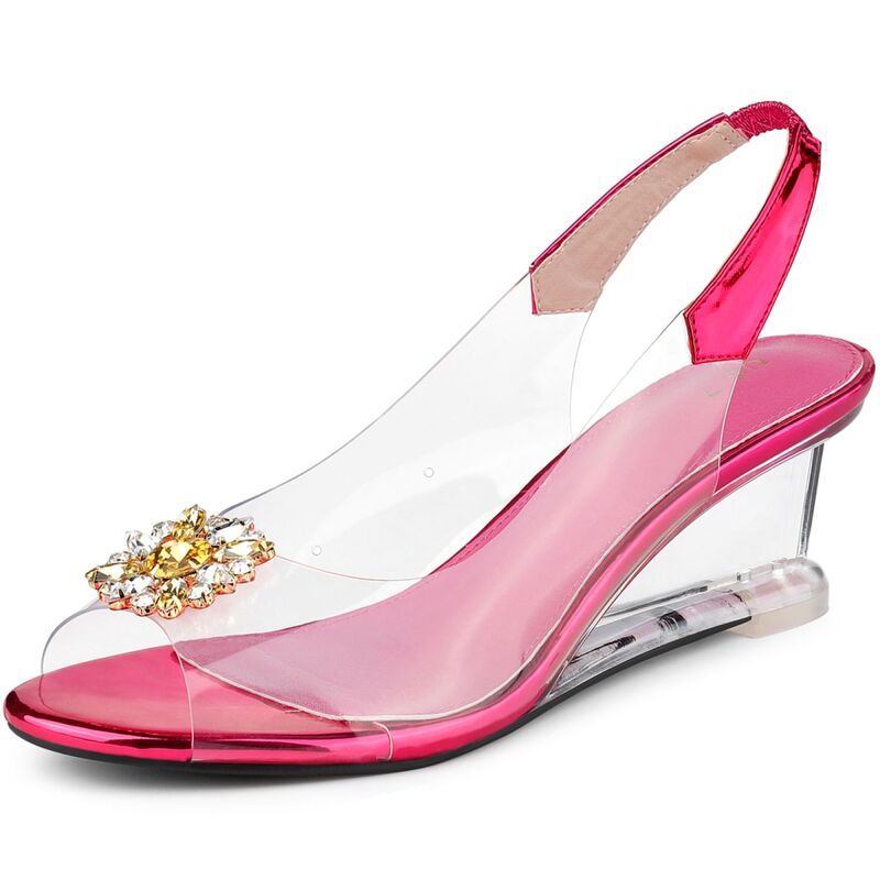 アレグラ ケー レディース シューズ パンプス ヒール ALLEGRA K Womens Clear Slingback Wedges Rhinestone Transparent Peep Toe