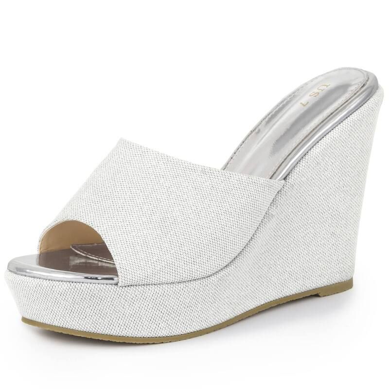 アレグラ ケー レディース シューズ サンダル プラットフォーム ヒール ALLEGRA K Womens Glitter Platform Slip on Wedge Heelsandals Whi