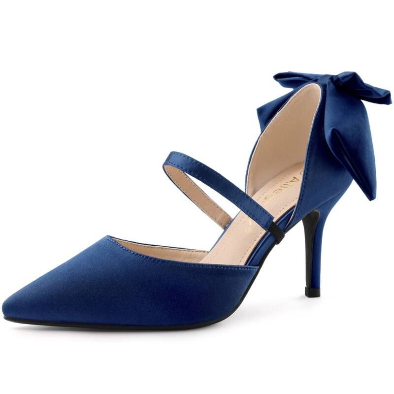 アレグラ ケー レディース シューズ パンプス サテン ヒール ALLEGRA K Womens Pointed Toe Bow Satin Stiletto Heels Pumps Navy Blu