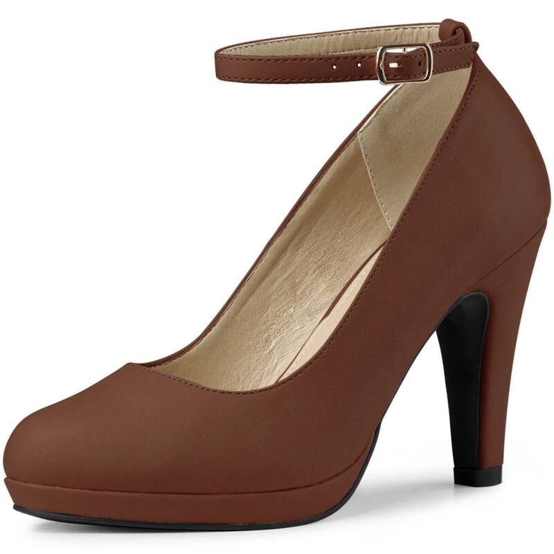 アレグラ ケー レディース シューズ パンプス アンクル ヒール ALLEGRA K Womens Round Toe Stiletto Heels Ankle Strapumps Dark Brow