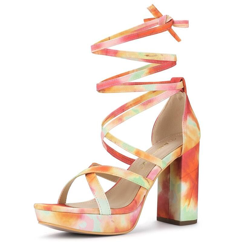 アレグラ ケー レディース シューズ パンプス プラットフォーム サンダル レース ヒール ALLEGRA K Womens Tie Dye Platform Chunky Heelace Up Sa