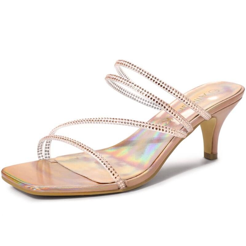 アレグラ ケー レディース シューズ パンプス サンダル ヒール ALLEGRA K Womens Rhinestone Strappy Kitten Heelslide Sandals Rose G