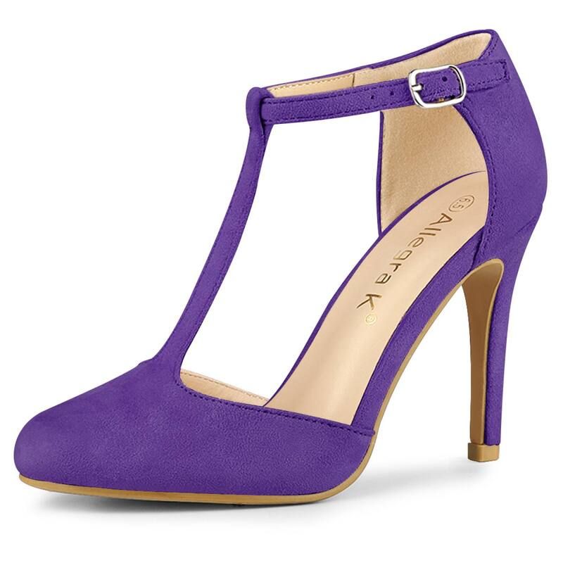 アレグラ ケー レディース シューズ パンプス ヒール ALLEGRA K Womens Rounded Toe Stiletto Heel TStrap Dress Pumps Purple パープ