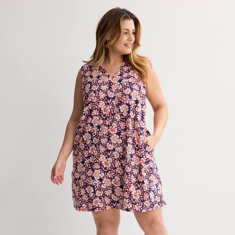 ソノマ レディース トップス ワンピース プラスサイズ Plusize Sonoma Goods For Lifeveryday Shift Dress Navy Vintage Floral ネイビ