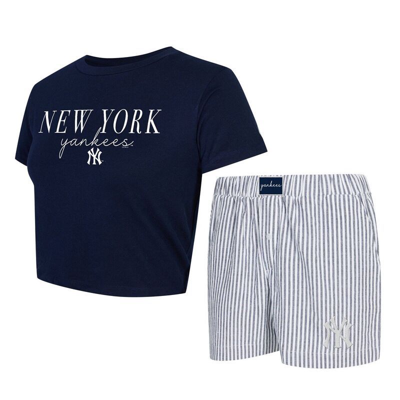 アンブランデッド レディース アンダーウェア ナイトウェア Tシャツ ショートパンツ クロップド Unbranded Womens Conceptsport NavyWhite New York Ya