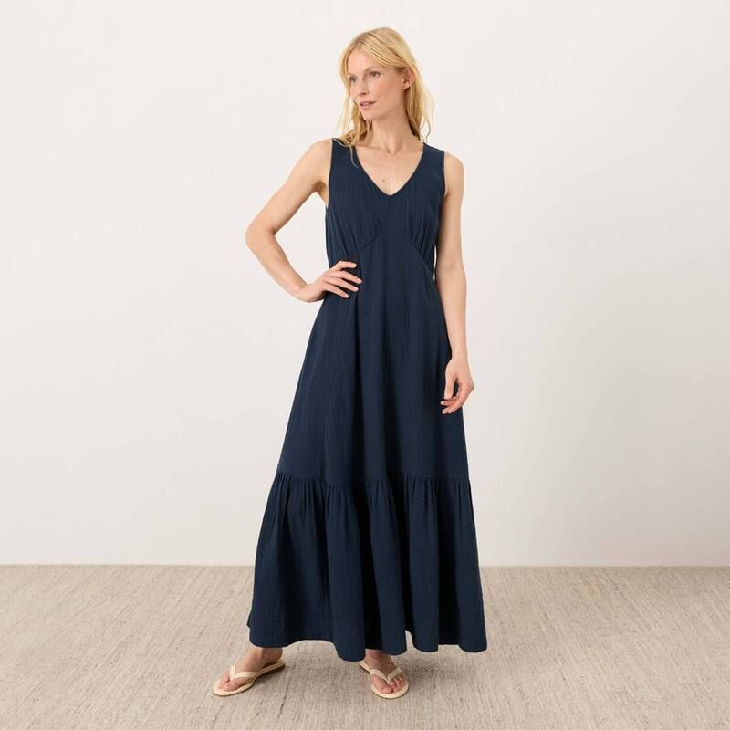 パクト レディース トップス ワンピース コットン Pact Organicotton Coastal Double Gauze Beach To Brunch Dress Navy ネイビー