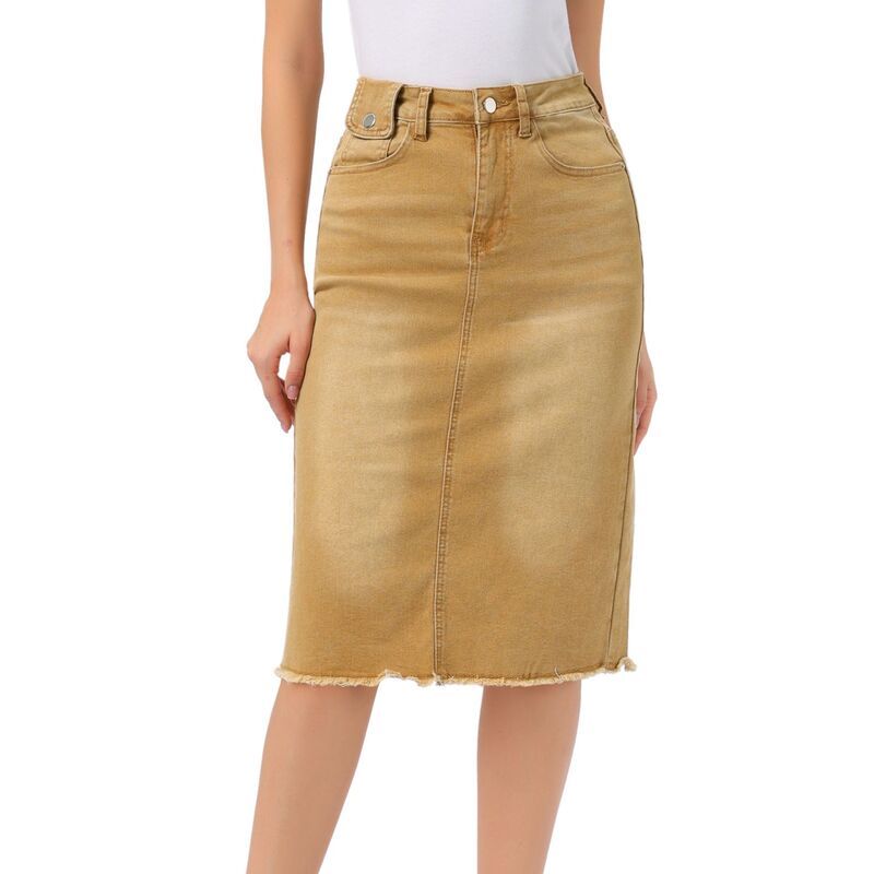 アレグラ ケー レディース ボトムスカート ハイウエスト ミディ デニム ALLEGRA K Womens High Waist Solid Jean Skirt Back Vent Midi Len