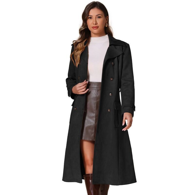 アレグラ ケー レディース アウター ジャケット・ブルゾン スエード コート ALLEGRA K Faux Suede Trench Coat for Womens Notched Lapel Dou