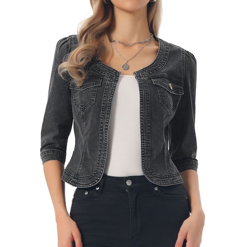 アレグラ ケー レディース アウター ジャケット・ブルゾン デニム ALLEGRA K Womens Jean Jacket Collarless 34 Sleeve Denim Jackets Da 11,235円
