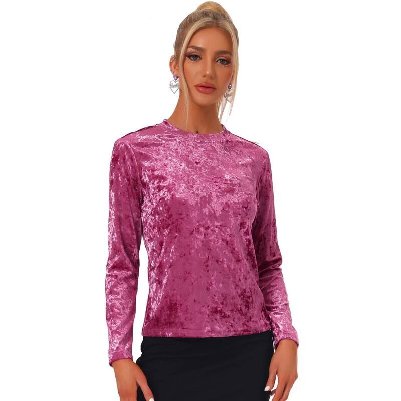 アレグラ ケー レディース トップス シャツ ベルベット ALLEGRA K Womens Velvetops Round Neck Long Sleeve Casual TShirt Fushcia