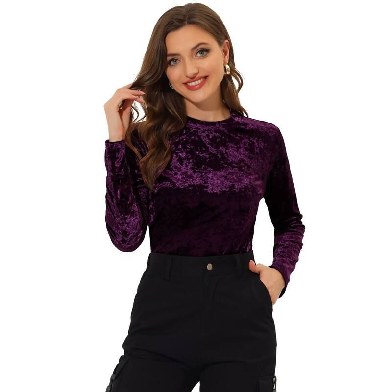 アレグラ ケー レディース トップス シャツ ベルベット ALLEGRA K Womens Velvetops Round Neck Long Sleeve Casual TShirt Purple