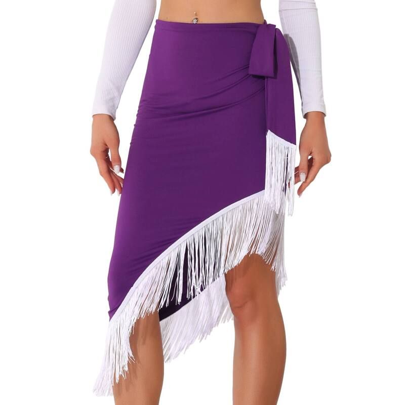 アレグラ ケー レディース ボトムスカート アシンメトリー ギャザー ミディ フリンジ ALLEGRA K Fringe Trim Bodycon Skirt For Women Asymmetric