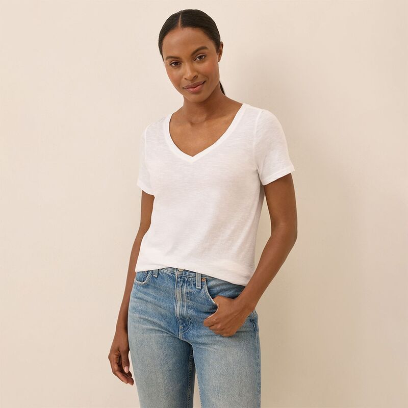 パクト レディース トップス Tシャツ Vネック Pact Featherweight Slub VNeck Tee White ホワイト