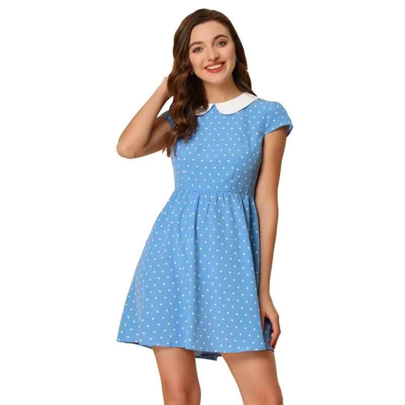 アレグラ ケー レディース トップス ワンピース A ライン ALLEGRA K Womens Peter Pan Collar Above Knee Hidden Zipper Back Aline