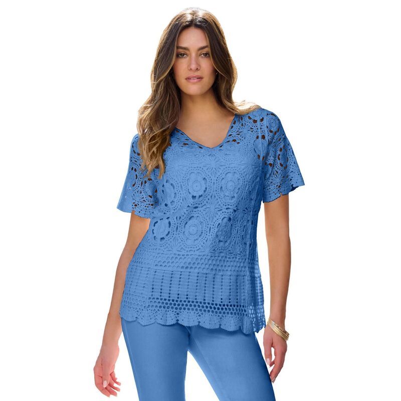 ロアマンズ レディース アウター ニット・セーター プラスサイズ Roamans Womens Plusize Medallion Pattern French Crochet Sweater Top