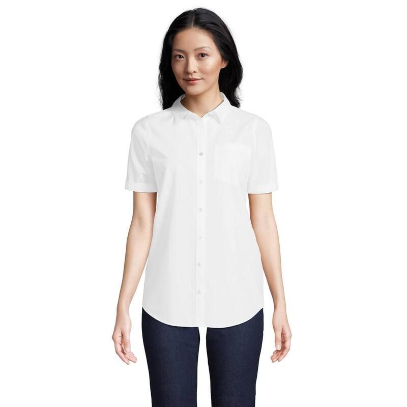 ランズエンド レディース トップス シャツ トール Womens Tallands End WrinkleFree NoIron Favorite Short Sleeve Shirt White ホ