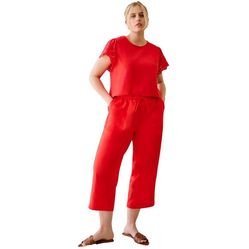 Ellos レディース ボトムス カジュアルパンツ リラックスフィット プラスサイズ キャップ リネン ellos Plusize LinenBlendrawstring Elastic Waist