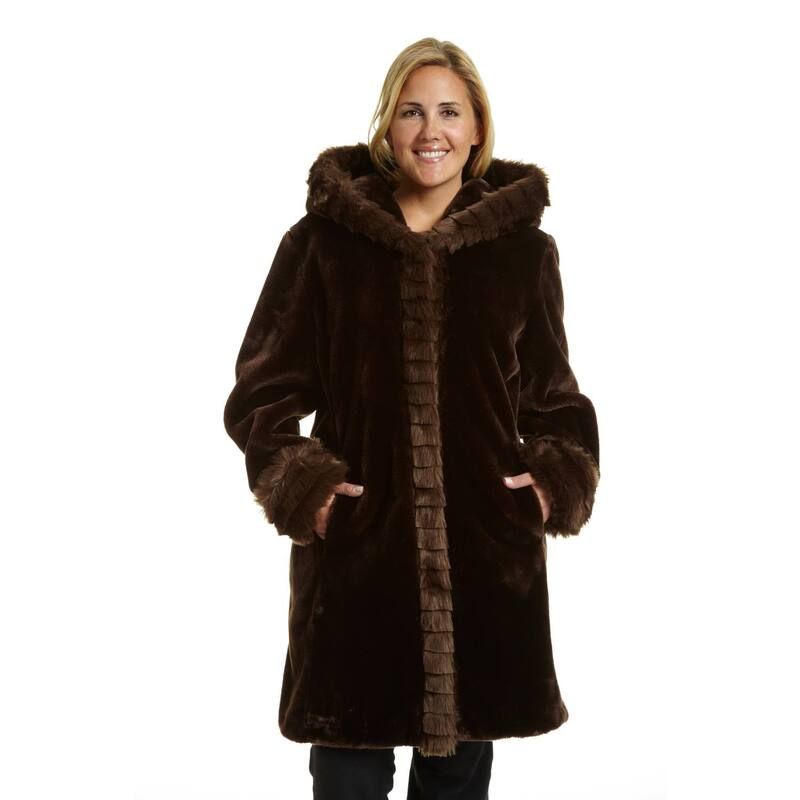 エクセルド レディース アウター ジャケット・ブルゾン プラスサイズ Plusizexcelled Hooded FauxFur Jacket Brown ブラウン