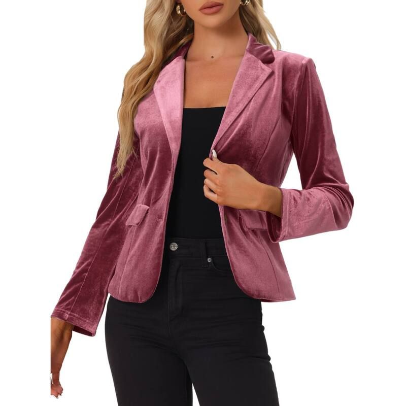 アレグラ ケー レディース アウター ジャケット・ブルゾン ヴィンテージ ベルベット ブレザー ALLEGRA K Womens Vintage Notched Lapel Button Front