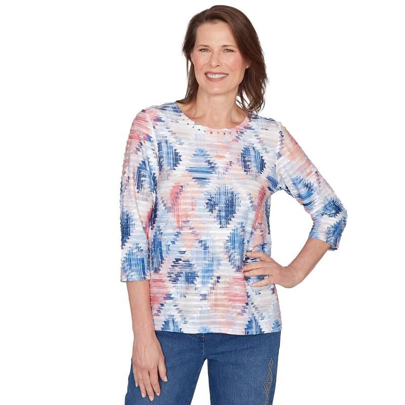 アルフレッド ダナー レディース トップス Tシャツ プチ ニット Petite Alfredunner Aztec Diamond Knitop Blue Multi ブルー