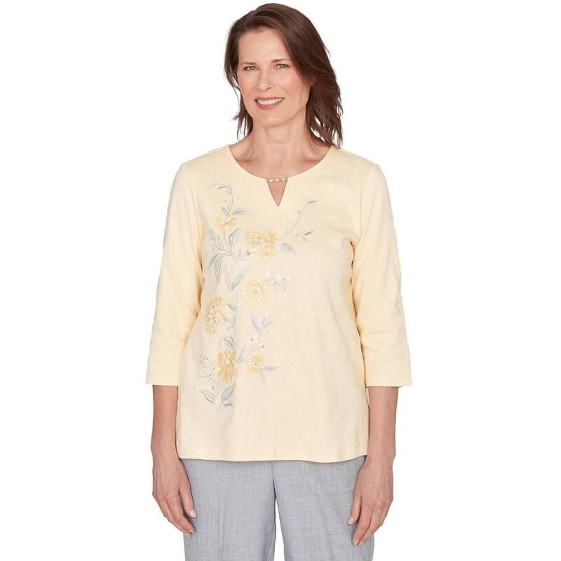 アルフレッド ダナー レディース トップス Tシャツ アシンメトリー フラワー柄 刺繍 フラワー Womens Alfredunner Asymmetrical Floral Embroidered