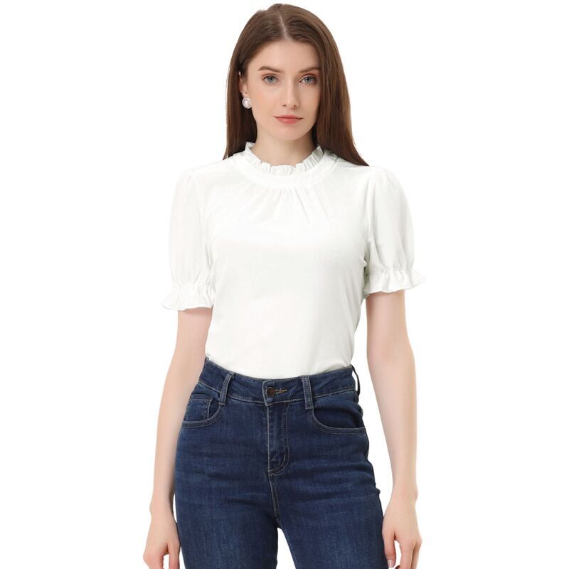 アレグラ ケー レディース トップス シャツ フリル ベルベット ブラウス ALLEGRA K Ruffle Collar Shirt For Womenshort Sleevelvetops Blo