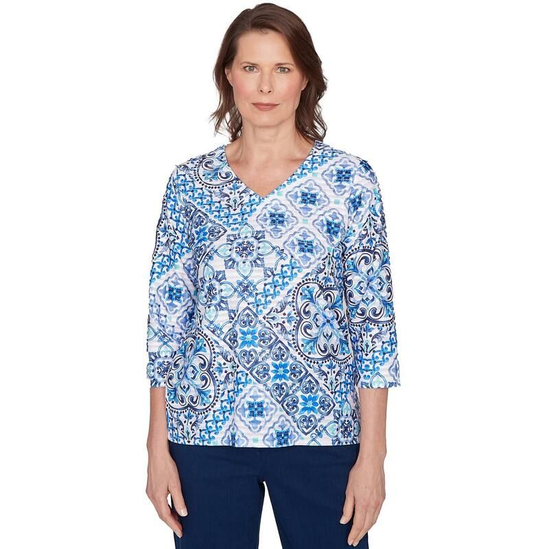 アルフレッド ダナー レディース トップス シャツ Vネック Womens Alfredunner Aegean Tile VNeck Top Mosaic Blue ブルー