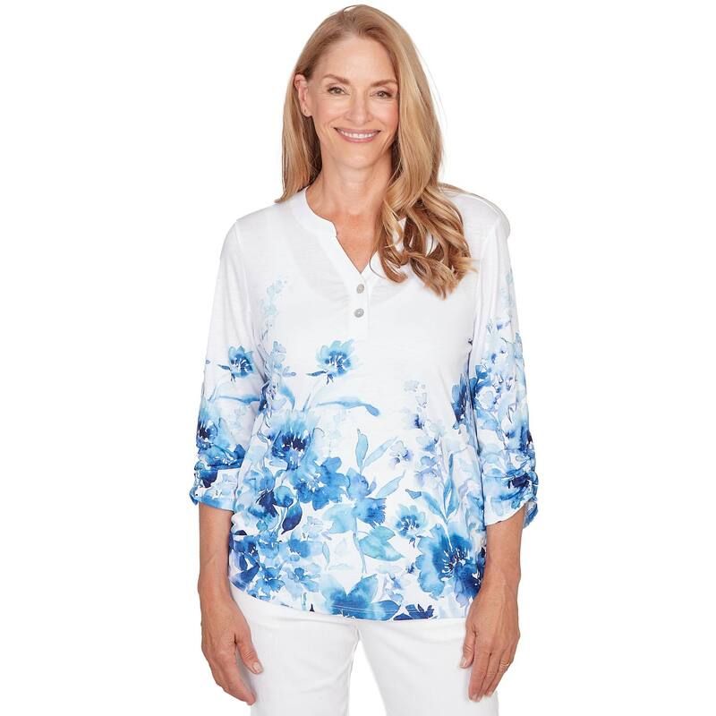 アルフレッド ダナー レディース トップス シャツ フラワー柄 フラワー Womens Alfredunner Watercolor Floral Border Henley Top Blue Mul