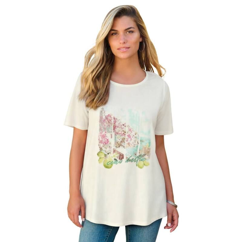 ロアマンズ レディース トップス Tシャツ プラスサイズ グラフィック Roamans Womens Plusize Travel Graphic Tee White Ciao Bella ホワイト