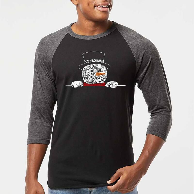 エルエーポップアート レディース トップス Tシャツ LA Pop Art Peeking Snowman Mens Raglan Baseball Word ArtShirt Black Grey