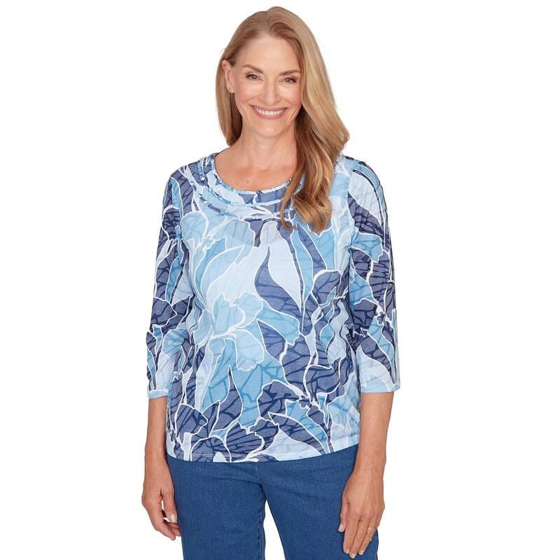 アルフレッド ダナー レディース トップス Tシャツ プチ プリント Petite Alfredunner Monotone Patch Print Knottedetail Top Blue ブルー