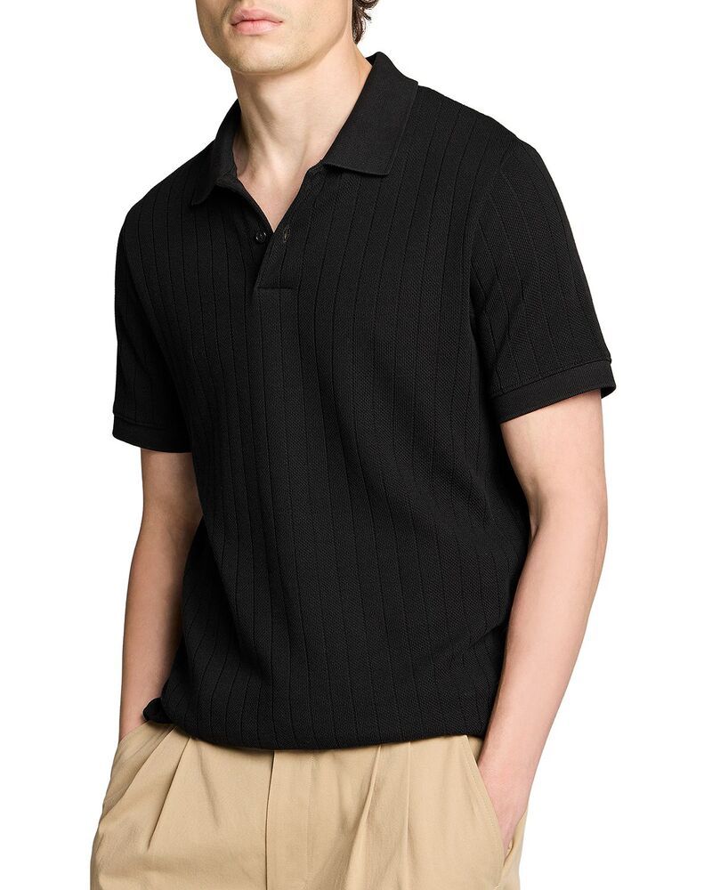 ヴィンス メンズ トップス ポロシャツ Vince Drop Needle Stripe Short Sleeve Polo Black ブラック