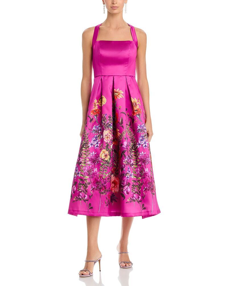 エリザジェイ レディース トップス ワンピース プリーツ Eliza J Square Neck Pleatedress Fuchsia フューシャ