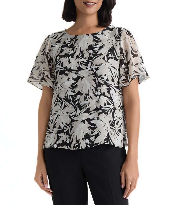 カスパール レディース トップス シャツ プリント フリル ブラウス Kasperuffle Short Sleeve Printed Blouse Summer Straw Multi マルチカラー