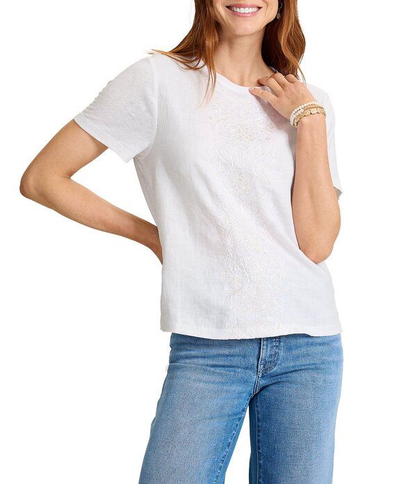 トッミーバハマ レディース トップス Tシャツ 刺繍 ニット Tommy Bahama Knit Noble Pineapplembroidered Tonal Scoop Neck Short Sl