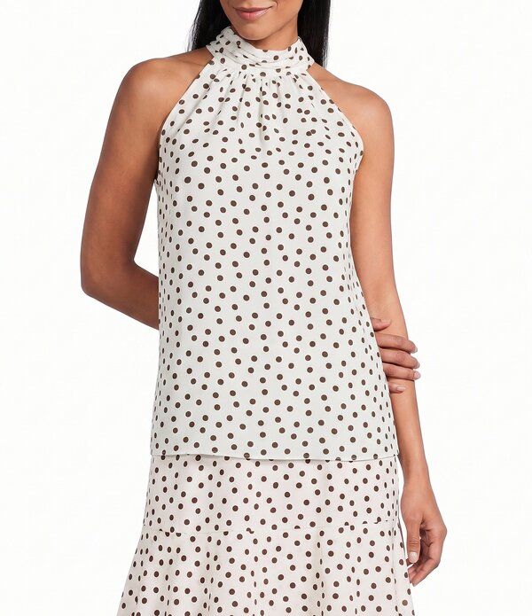 アンクライン レディース トップス シャツ ノースリーブラウス ホルター Anne Klein Sleeveless Dotted Coordinating Halter Blouse White D