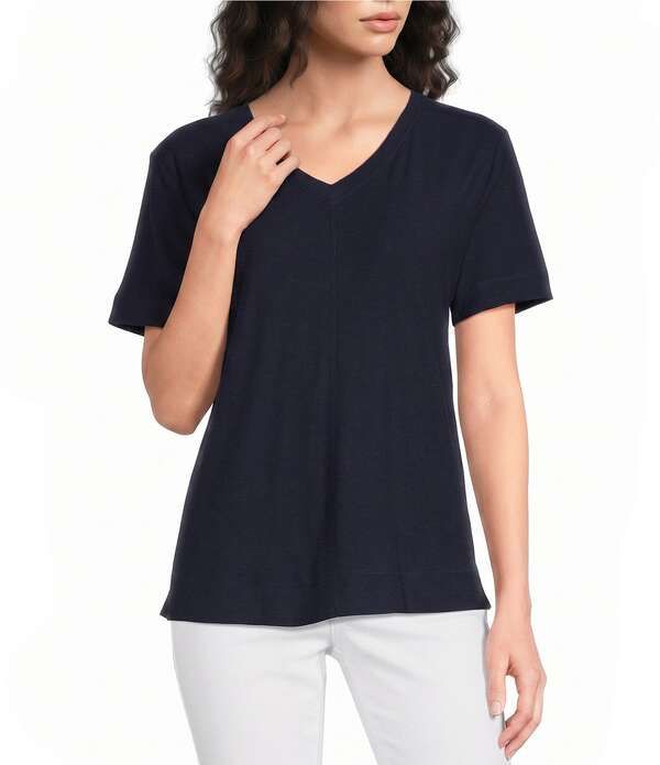ウエストバウンド レディース トップス Tシャツ Vネック プチ Westbound Petite Size Solid Short Sleeve VNeck Top Dark Navy ネイビー