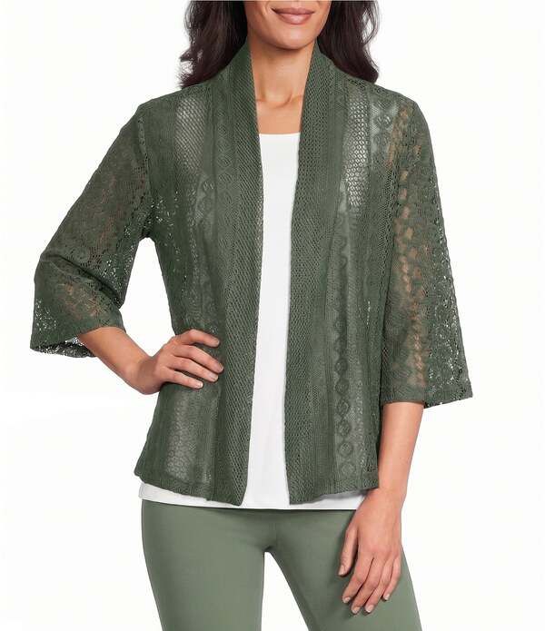 アリソン デイリー レディース アウター ニット・セーター プチ カーディガン Allison Daley Petite Size 34 Sleeve Open Front Pointelle Car