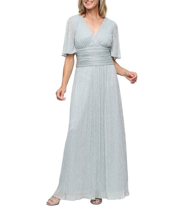 イグナイト レディース トップス ワンピース Vネック A ライン ギャザー Igniteveningshort Flutter Sleeve Surplice VNeck Ruched Waist