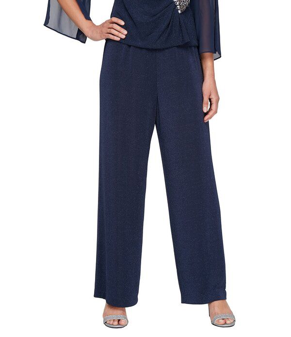 アレックスイブニングス レディース ボトムス カジュアルパンツ ワイドレッグ トール ニット Alex Evenings Metallic Knit Wide Leg Pants Dark Navy