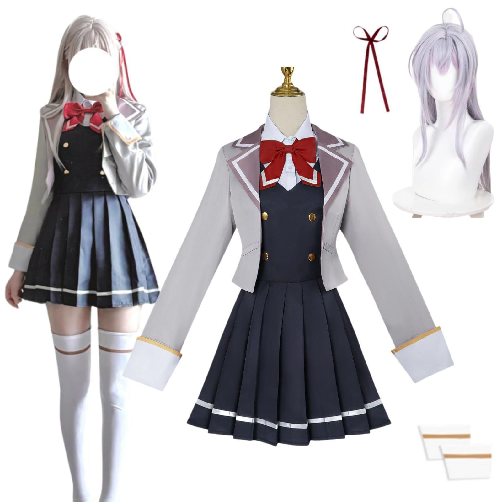 アリサ?ミハイロヴナ?九条 コスプレ衣装 髪飾り付 リポン付 ウィッグ追加可能 制服 時々ボソッとロシア語でデレる隣のアーリャさん ろしで