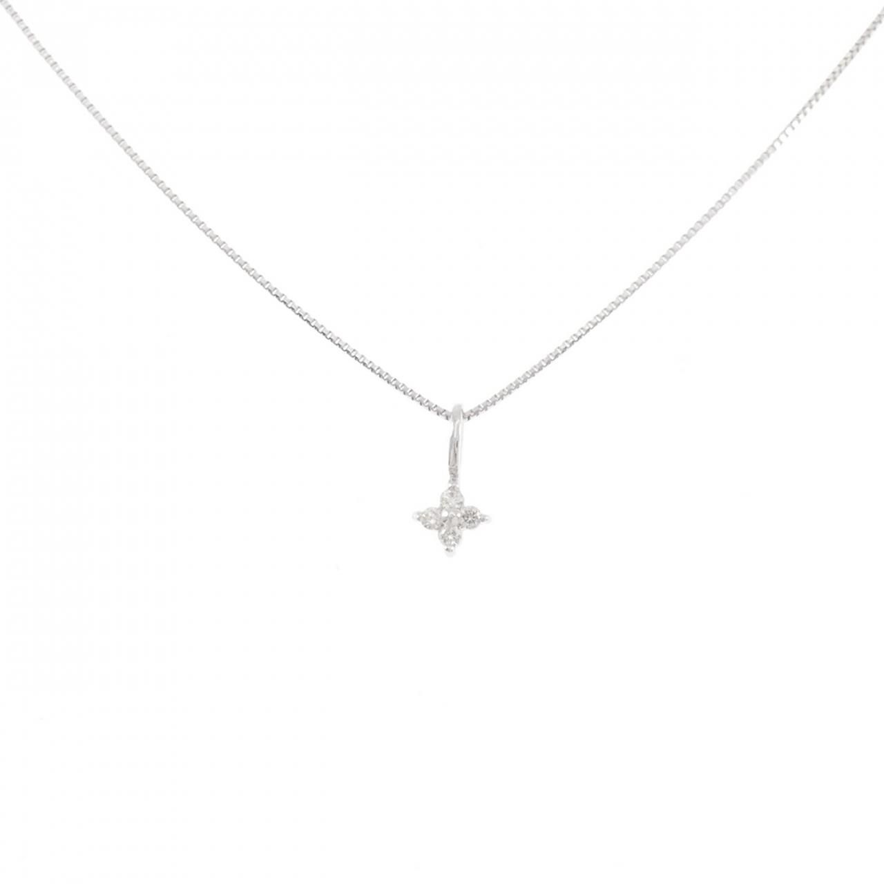 K18WG フラワー ダイヤモンド ネックレス 0.05CT