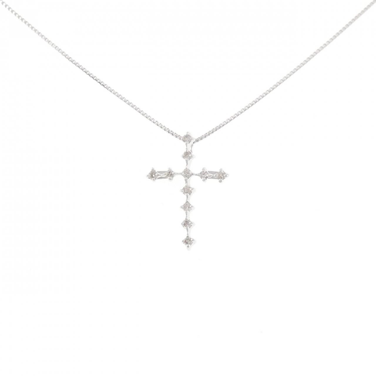 K18WG クロス ダイヤモンド ネックレス 0.10CT