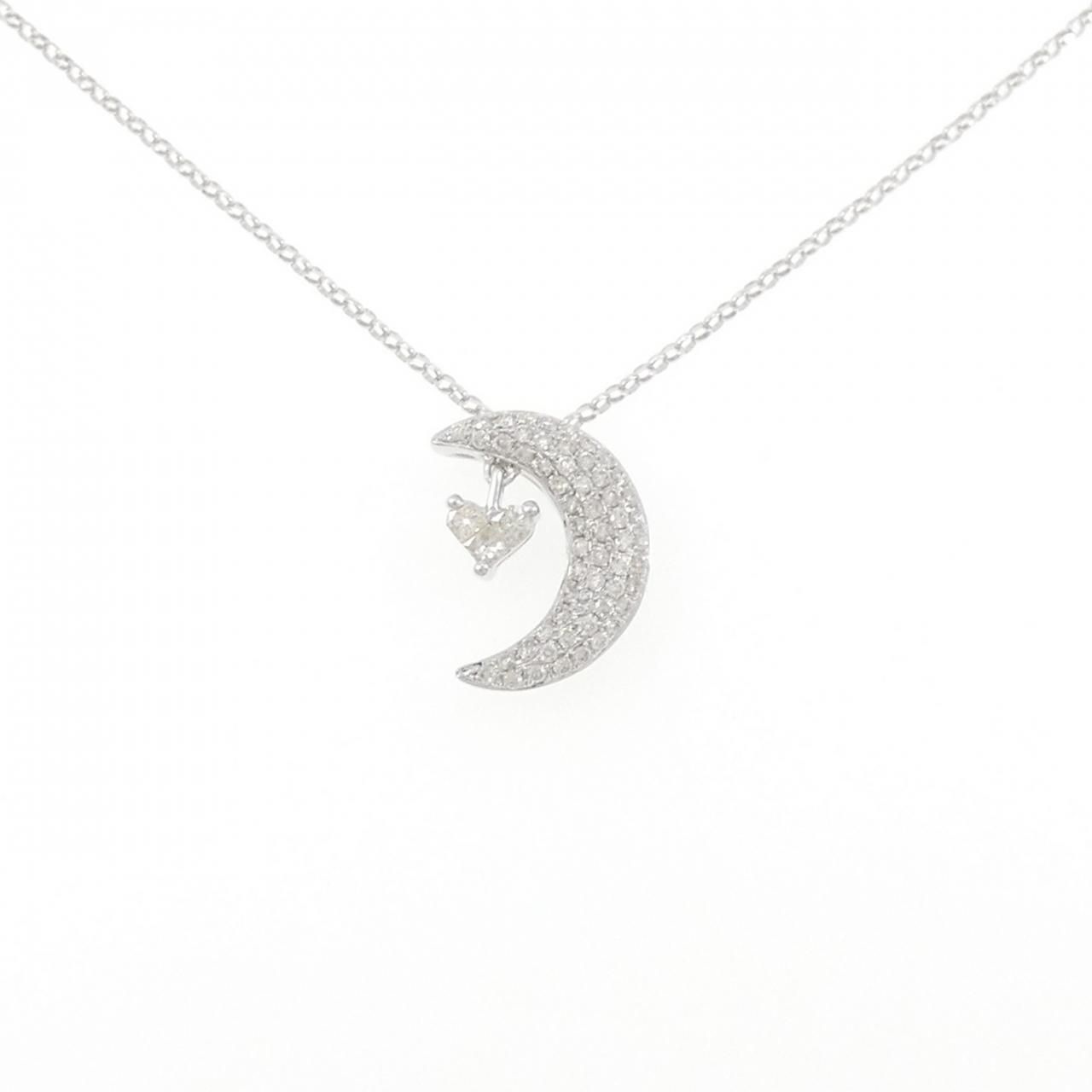 K18WG ハート×ムーン ダイヤモンド ネックレス 0.50CT