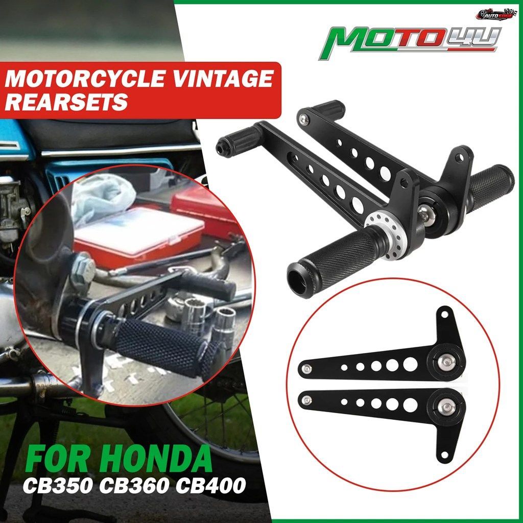 ユニバーサルカフェレーサービンテージリアセット、リアセットフットペグ、ホンダCB350、CB360、CB400、スズキGT、ヤマハXS650、BMW R45用